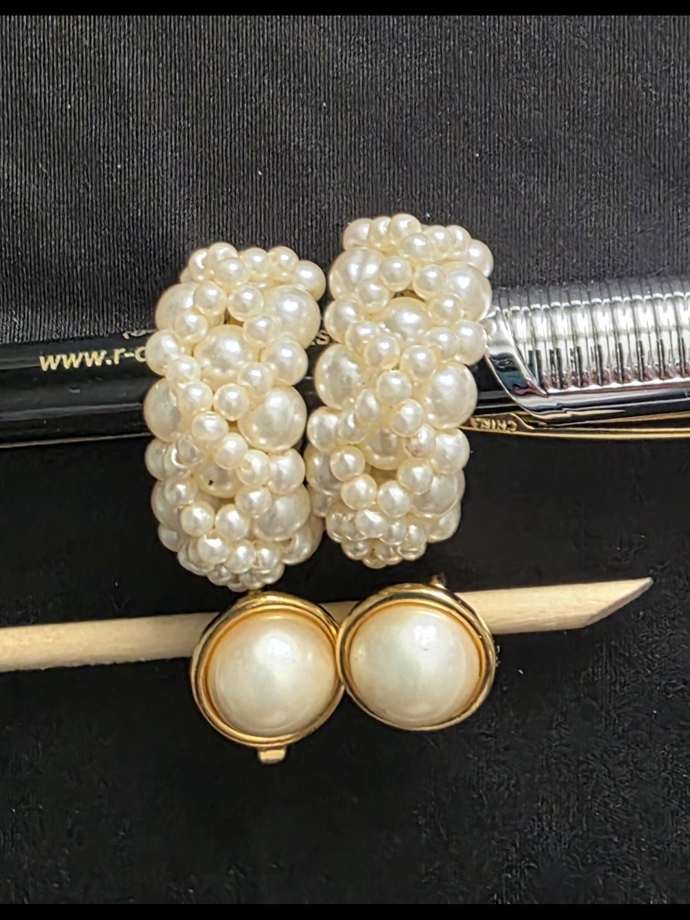 Pearl Cluster Hoop Earrings + Pearl Button Studs - Cream Pearls & Gold